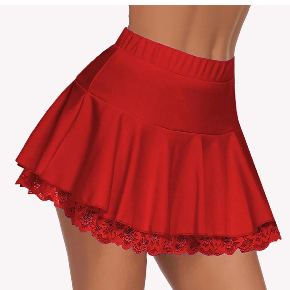 Red Ruffled Skater Mini Skirt